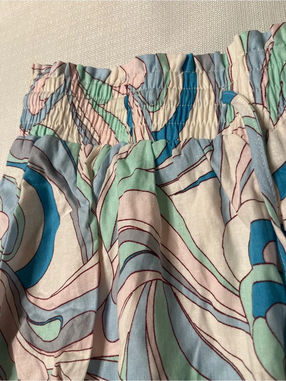 Anthropologie Celandine Bubble Bloomer Shorts Abstract Swirl Print Resort Y2K